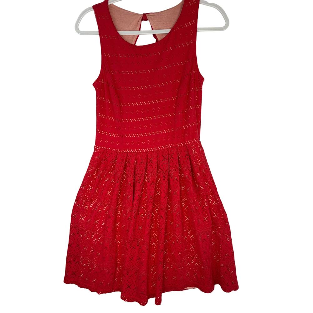 Anthropologie Postmark Sunstream Eyelet Fit Flare Dress Womens Size S Red